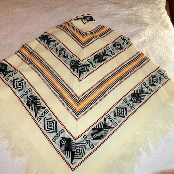 SOLD!! Vintage Poncho Fringe Southwest Fish Pisces - Picture 7 of 8